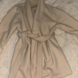 Shein Beige Wrap Around Fur Sleeve Coat UK S